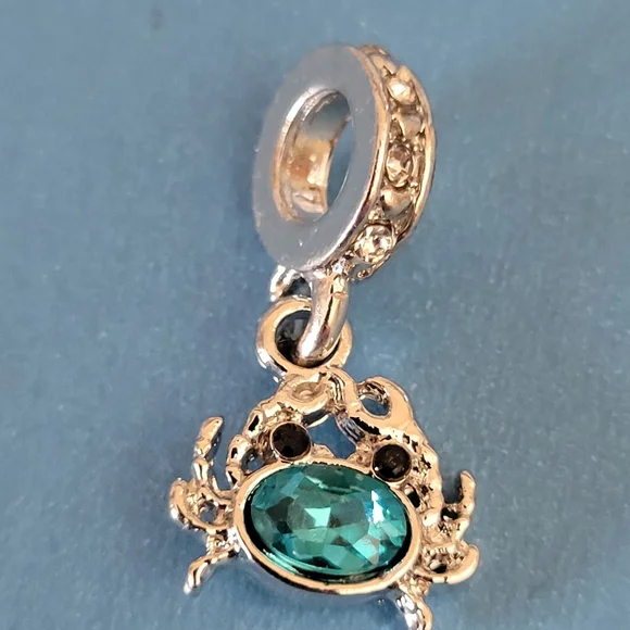 New! For Pandora Charm Bracelet Aqua Blue and Silver Color Crab Dangle Charm - Picture 7 of 8